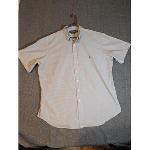 Ralph Lauren Shirt Men's button down 2XLT Gray striped pony logo short sleeve
